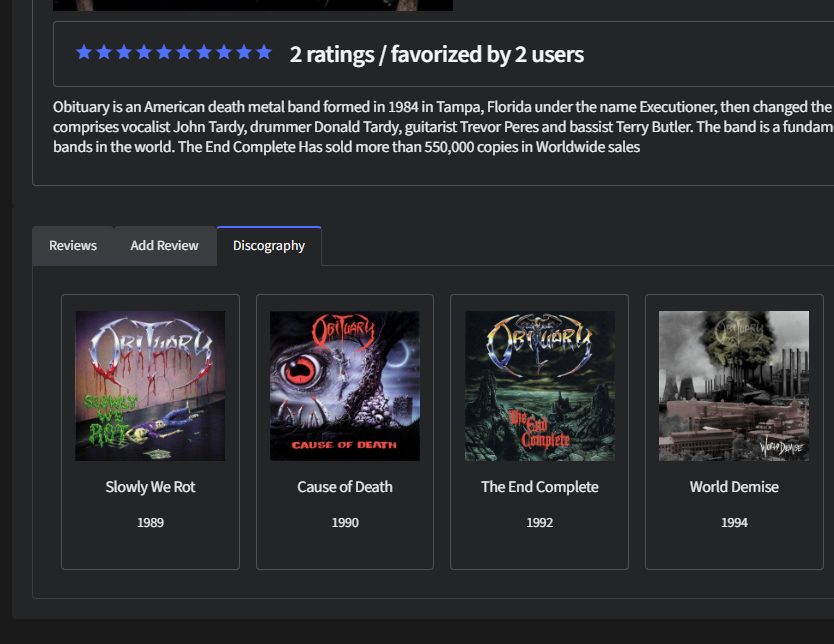Discographysection on an artist-detailpage